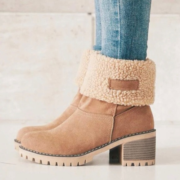 FUR LINING SNOW WINTER WARM FOLD OVER MID-CALF BOOT - Picture 3 of 3